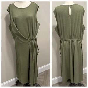 MAGGY LONDON Green Textured Draped Sleeveless Drawstring Midi Dress Size 18W